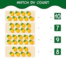 Match by count of cartoon apricots. Match and count game. Educational game for pre shool years kids and toddlers vector