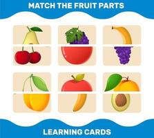 Match cartoon fruits parts. Matching game. Educational game for pre shool years kids and toddlers vector