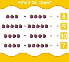 Match by count of cartoon plums. Match and count game. Educational game for pre shool years kids and toddlers vector