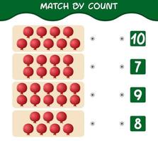 Match by count of cartoon pomegranates. Match and count game. Educational game for pre shool years kids and toddlers vector