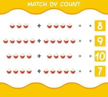 Match by count of cartoon rambutans. Match and count game. Educational game for pre shool years kids and toddlers vector