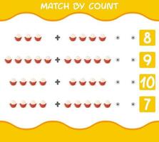 Match by count of cartoon rambutans. Match and count game. Educational game for pre shool years kids and toddlers vector