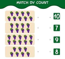 Match by count of cartoon purple grape. Match and count game. Educational game for pre shool years kids and toddlers vector