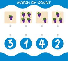 Match by count of cartoon purple grape. Match and count game. Educational game for pre shool years kids and toddlers vector