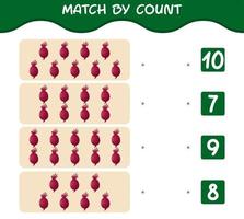 Match by count of cartoon beetroots. Match and count game. Educational game for pre shool years kids and toddlers vector