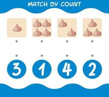 Match by count of cartoon garlics. Match and count game. Educational game for pre shool years kids and toddlers vector