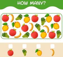 How many cartoon fruits. Counting game. Educational game for pre shool years kids and toddlers vector