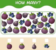 How many cartoon fruits. Counting game. Educational game for pre shool years kids and toddlers vector