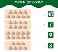 Match by count of cartoon garlics. Match and count game. Educational game for pre shool years kids and toddlers vector