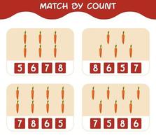 Match by count of cartoon carrots. Match and count game. Educational game for pre shool years kids and toddlers vector