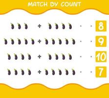 Match by count of cartoon eggplants. Match and count game. Educational game for pre shool years kids and toddlers vector