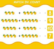 Match by count of cartoon apricots. Match and count game. Educational game for pre shool years kids and toddlers vector