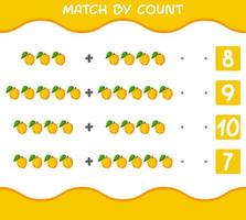 Match by count of cartoon apricots. Match and count game. Educational game for pre shool years kids and toddlers vector