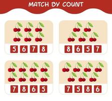 Match by count of cartoon cherrys. Match and count game. Educational game for pre shool years kids and toddlers vector