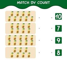 Match by count of cartoon avocados. Match and count game. Educational game for pre shool years kids and toddlers vector