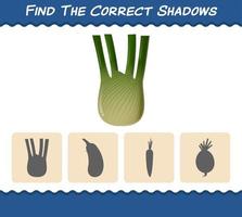 Find the correct shadows of cartoon fennel. Searching and Matching game. Educational game for pre shool years kids and toddlers vector