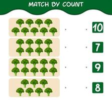 Match by count of cartoon broccolis. Match and count game. Educational game for pre shool years kids and toddlers vector