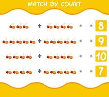 Match by count of cartoon pitangas. Match and count game. Educational game for pre shool years kids and toddlers vector