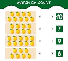 Match by count of cartoon lemons. Match and count game. Educational game for pre shool years kids and toddlers vector