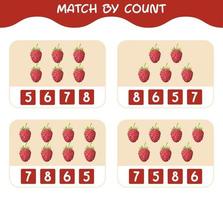 Match by count of cartoon raspberries. Match and count game. Educational game for pre shool years kids and toddlers vector