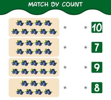 Match by count of cartoon blueberries. Match and count game. Educational game for pre shool years kids and toddlers vector