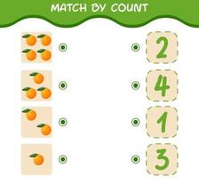 Match by count of cartoon oranges. Match and count game. Educational game for pre shool years kids and toddlers vector