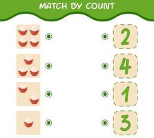 Match by count of cartoon rambutans. Match and count game. Educational game for pre shool years kids and toddlers vector