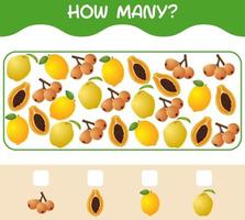 How many cartoon fruits. Counting game. Educational game for pre shool years kids and toddlers vector