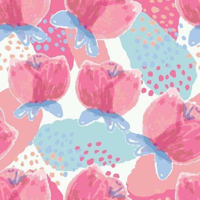 seamless pink and dot watercolour flower pattern background , greeting card