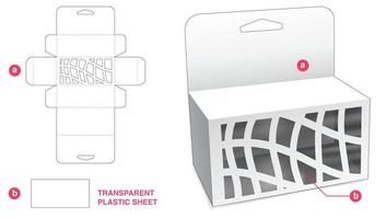 Hanging box with abstract window and transparent plastic sheet die cut template vector
