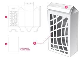 tall house packaging and abstract window with transparent plastic sheet die cut template vector