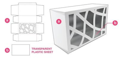 Cardboard packaging with abstract window and transparent plastic sheet die cut template vector