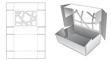 1 piece folded box with abstract window die cut template vector