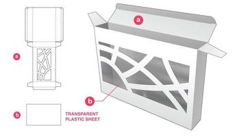 caja de cartón con ventana abstracta y plantilla troquelada de lámina de plástico transparente vector