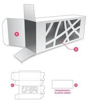 Long box with abstract window and transparent plastic sheet die cut template vector