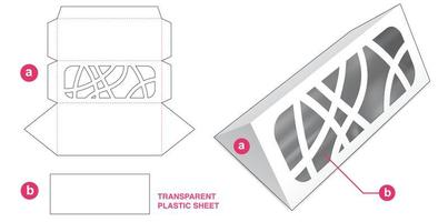 caja triangular con ventana abstracta y plantilla troquelada de lámina de plástico vector