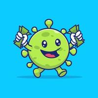 virus lindo con ilustración de icono de vector de dibujos animados de dinero. concepto de icono financiero médico aislado vector premium. estilo de dibujos animados plana