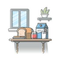 Breakfast Time Cartoon Vector Icon Illustration. Food And  Drink Icon Concept Isolated Premium Vector. Flat Cartoon  Style