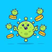 Cute Virus With Coin Money Cartoon Vector Icon Illustration.  Medical Financial Icon Concept Isolated Premium Vector. Flat  Cartoon Style