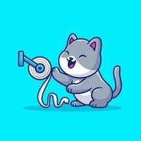 lindo gato con rollo de papel higiénico. ilustración de icono de vector de dibujos animados. concepto de icono médico animal vector premium aislado. estilo de dibujos animados plana