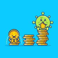 Cute Virus With Coin Money Cartoon Vector Icon Illustration.  Medical Financial Icon Concept Isolated Premium Vector. Flat  Cartoon Style