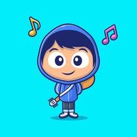 Cute Boy With Guitar Cartoon Vector Icon Illustration. People  Music Icon Concept Isolated Premium Vector. Flat Cartoon  Style