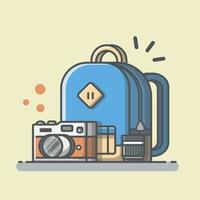 Bag, Camera With Lens Cartoon Vector Icon Illustration. Object And Technology Icon Concept Isolated Premium Vector. Flat Cartoon Style
