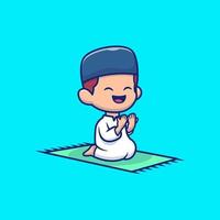 Cute Boy Sitting And Praying Cartoon Vector Icon Illustration People Relgion Icon Concept Isolated Premium Vector. Flat Cartoon Style