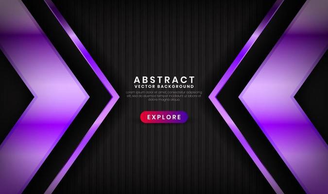 3D black purple luxury abstract background overlap layers on dark space with metallic lines effect decoration. Graphic design element future style concept for flyer, banner, brochure, or landing page