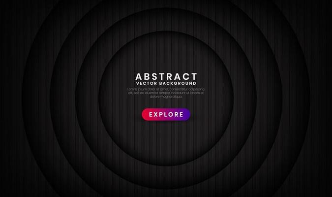 3D black luxury abstract background overlap layer on dark space with wood circle textured effect decoration. Graphic design element future style concept for flyer, banner, brochure, or landing page
