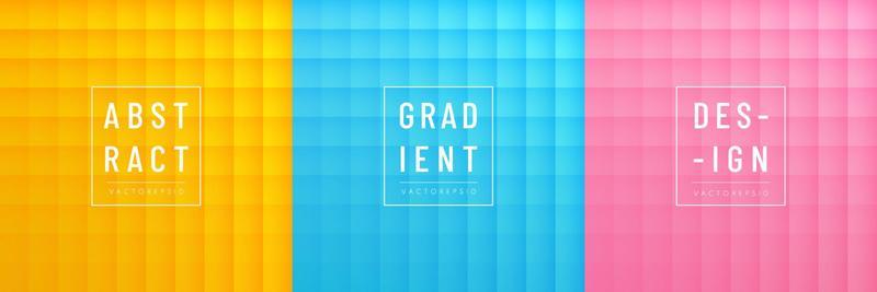Set of abstract yellow, blue and pink gradient square tile pattern background. Collection of geometric pastel colorful background. Design for cover template, poster, web banner, print ad. Vector EPS10