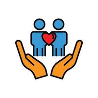 Hand lineal color icon with people and heart. friendship. the icon can be used for application icon, web icon, infographic. Design template vector