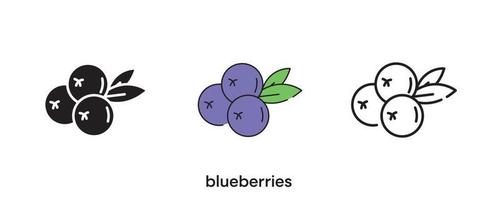 Blueberries icon design. Blueberries icon set in silhouette, colored and linear. Blueberries icon line vector illustration isolated on a clean background for your web mobile application logo design.