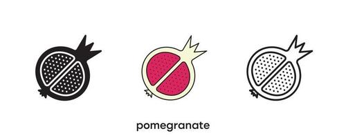 Pomegranate icon design. Pomegranate icon set in silhouette, colorful and linear. Pomegranate icon line vector illustration isolated on a clean background for your web mobile application logo design.